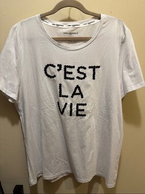 Karl Lagerfeld White Tee with Black 'C'EST LA VIE' Text